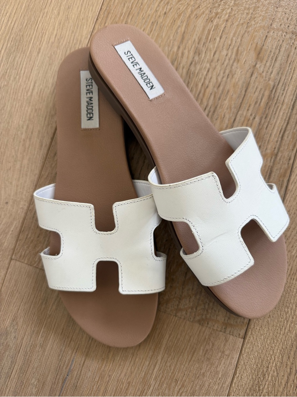 Steve Madden White Cutout Slide Sandals